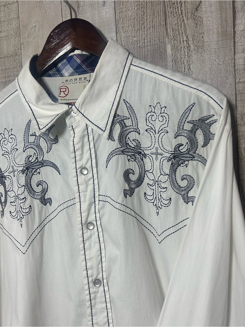 Roper Western Pearl Snap Shirt Men's XL Embroidered Cowboy 100% Cotton Rodeo